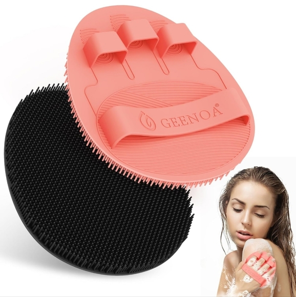 2pc Soft Silicone Bath Scrubber - Pink and Black - Picture 1 of 7